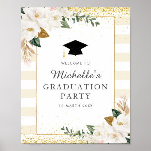 Modern magnolia floral graduation welcome sign