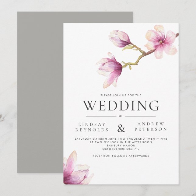 Modern Magnolia Wedding Invitation (Front/Back)