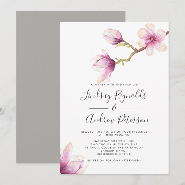 Modern Magnolia Wedding Invitation (Front/Back)