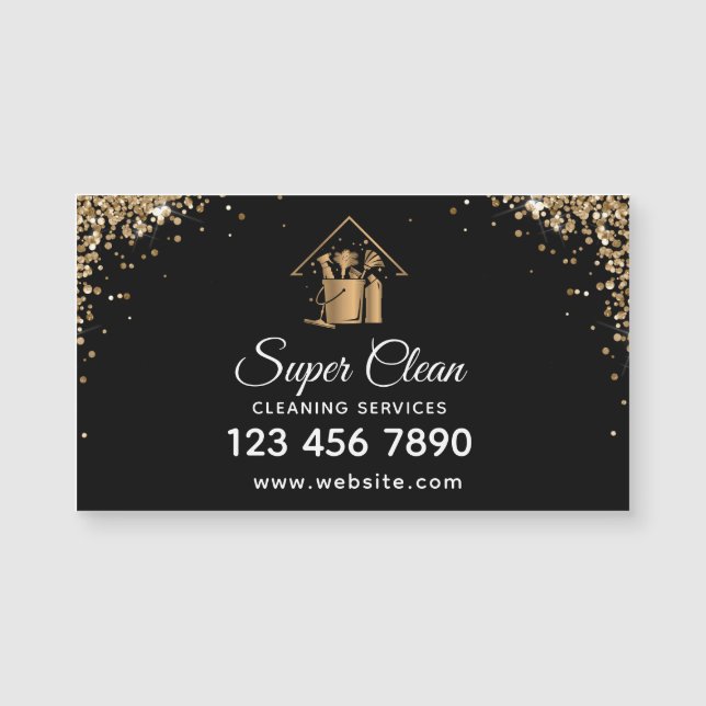 Modern Maid Cleaning House Sparkling Gold Glitter (Front)