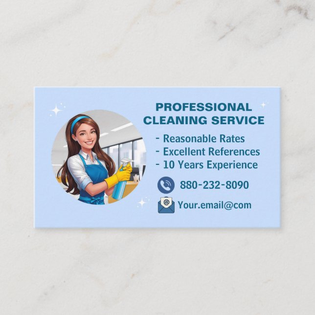 Modern Maid Cleaning Services Janitorial Clean Business Card (Front)