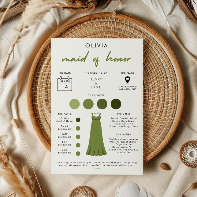 Modern Maid of Honour Bridal Party Info Card (Creator Uploaded)