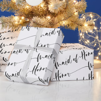 Modern Maid of Honour Wrapping Paper in Black Whit