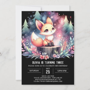 Modern Majestic Fox Birthday digital Invitation