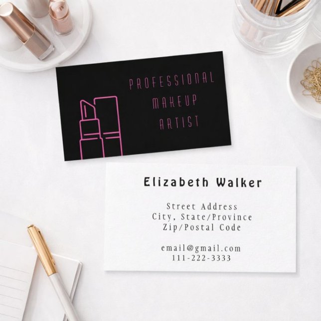 Modern Make Up Artist Black And Pink Business Card (Creator Uploaded)