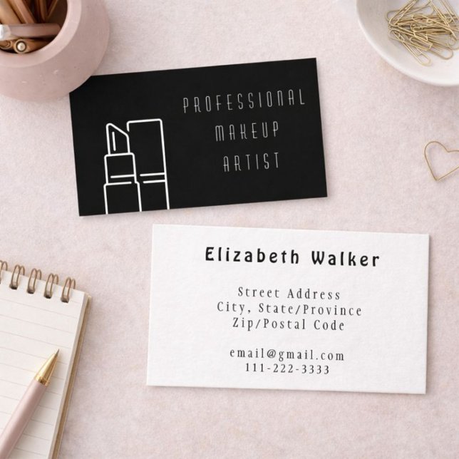 Modern Make Up Artist Black And White Business Card (Creator Uploaded)
