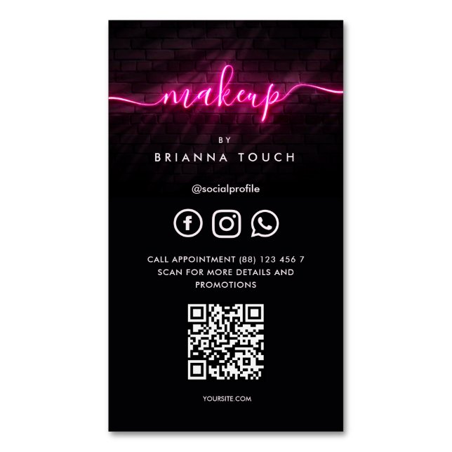 Modern Makeup Artist Beauty Salon Appointment Magnetic Business Card (Front Vertical)