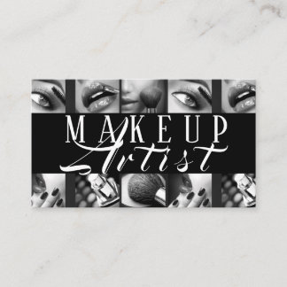 Modern MakeUp Artist Black and White Business Card