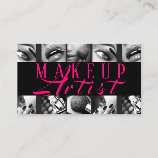 Modern MakeUp Artist Black and White Business Card (Front)