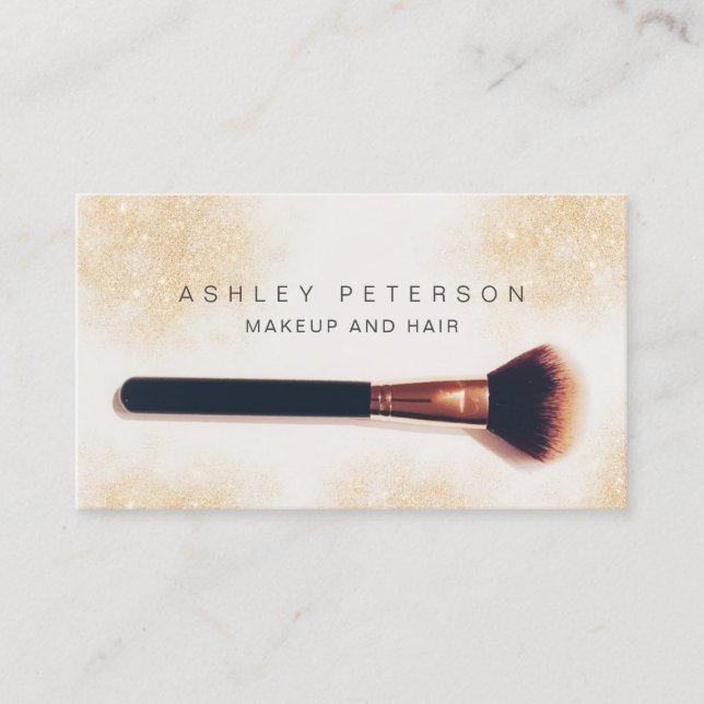 Modern makeup artist brush photo glitter dust business card (Front)