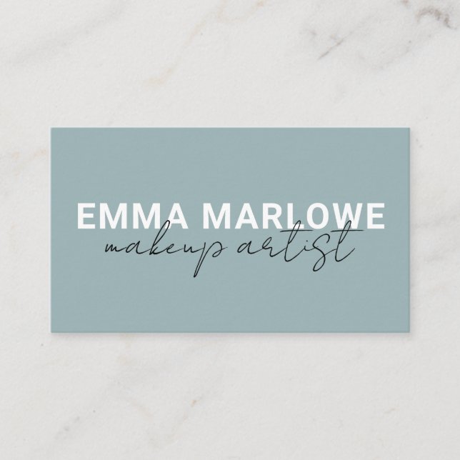 Modern Makeup Artist Dusty Blue Green Business Card (Front)