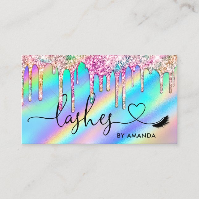 Modern Makeup Artist  Eyes Lashes Holographic Busi Business Card (Front)