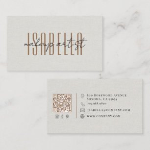 Modern Makeup Artist Faux Linen Script Business Card