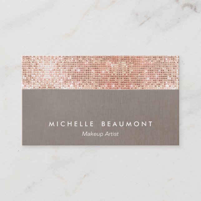Modern Makeup Artist  Faux Rose Gold Sequins Business Card (Front)