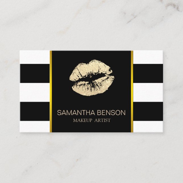 Modern Makeup Artist Gold Glitter Lips Salon Business Card (Front)