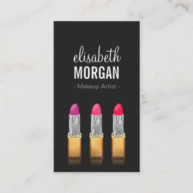 Modern Makeup Artist - Gold Red Beauty Lipsticks Business Card (Front)