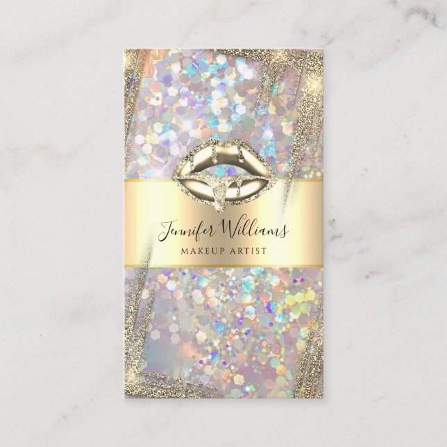 Modern Makeup Artist Holographic Glitter QR Code Business Card (Front)