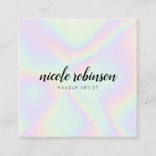 Modern makeup artist pastel rainbow holographic square business card