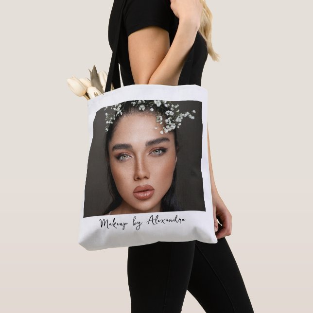 Modern Makeup Artist Photo Elegant Script Tote Bag (Close Up)