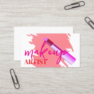 Modern Makeup Artist Pink Lipstick and Gold Business Card