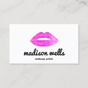 Modern Makeup Artist Pink Sequin Lips Business Card