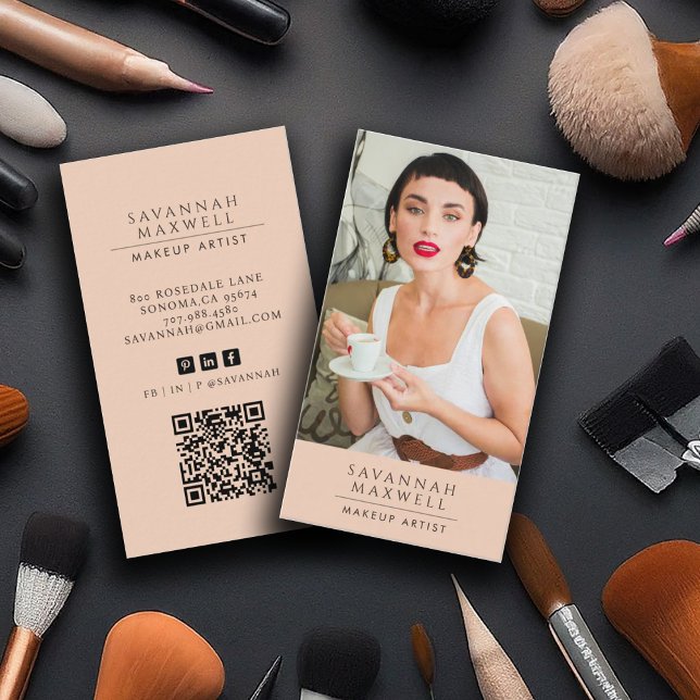 Modern Makeup Artist Professional Photo Peach Pink Business Card (Creator Uploaded)