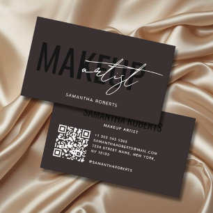 Modern makeup artist QR Code dark brown Business Card