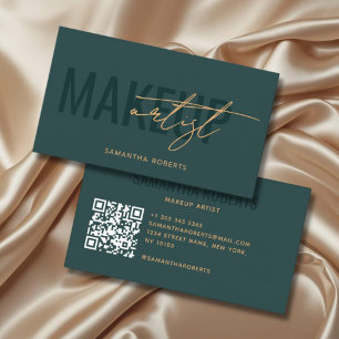 Modern makeup artist QR Code green Business Card