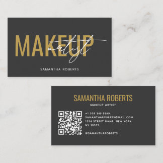 Modern makeup artist QR Code grey gold Business Card