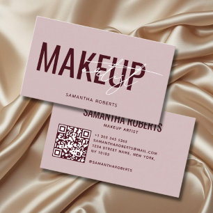 Modern makeup artist QR Code pink red Business Card