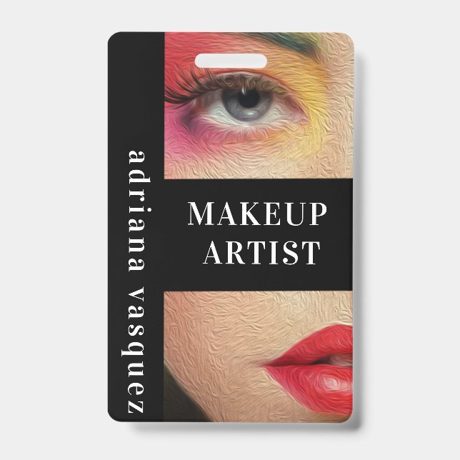 Modern Makeup Artist QR Code  Professional Stylist ID Badge (Front)