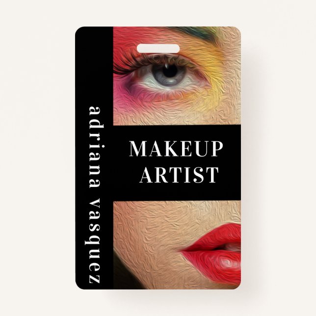 Modern Makeup Artist QR Code  Professional Stylist ID Badge (Front)