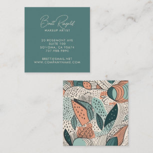 Modern Makeup Artist Salmon Green Abstract Shapes Square Business Card