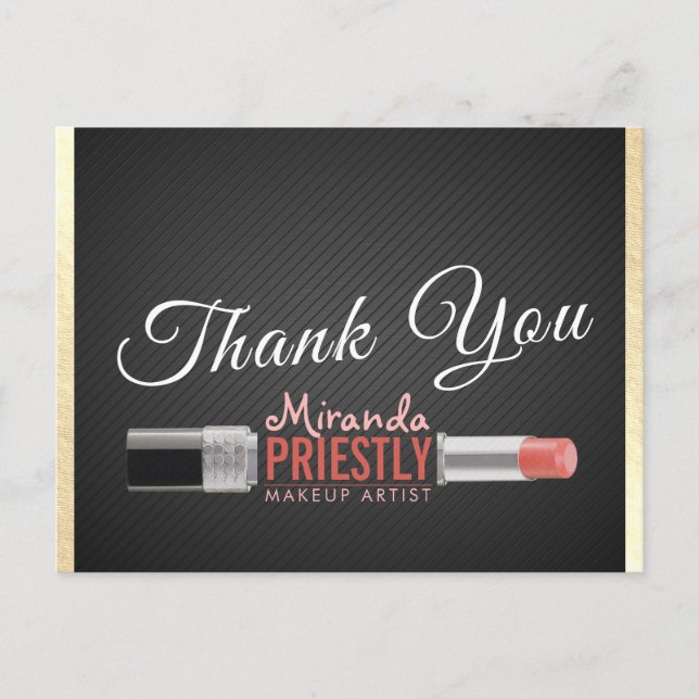 Modern Makeup Artist Salon Lipstick Thank You Card (Front)