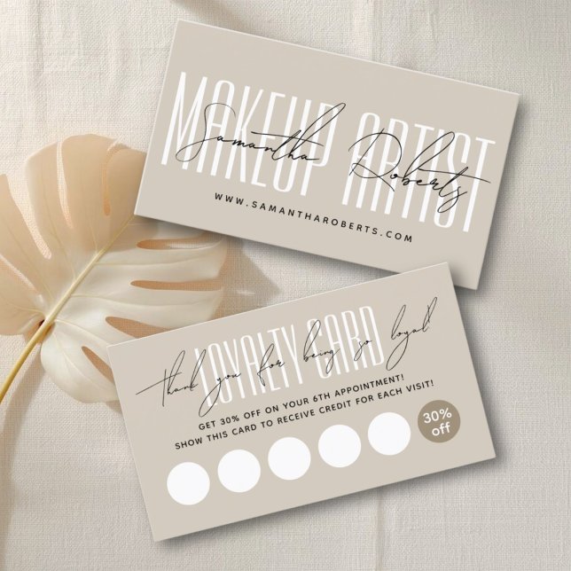 Modern makeup artist script typography beige loyalty card (Creator Uploaded)