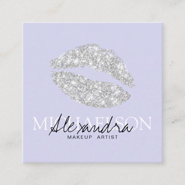 Modern makeup artist signature lavender square business card (Front)