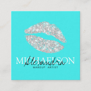 Modern makeup artist signature turquoise square business card