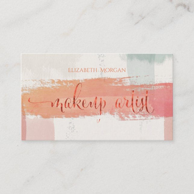 Modern Makeup Artist Watercolor Brush Stroke Business Card (Front)