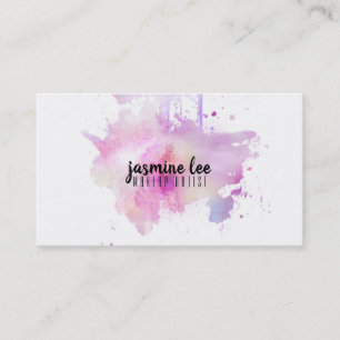 modern makeup artist watercolor purple grunge pink business card