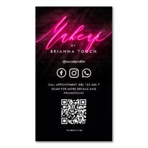 Modern Makeup Beauty Salon Make up Artist Pink QR Magnetic Business Card