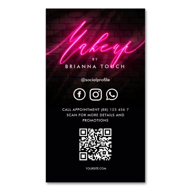 Modern Makeup Beauty Salon Make up Artist Pink QR Magnetic Business Card (Front Vertical)