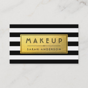 Modern Makeup - Gold Label and Black White Stripes Business Card