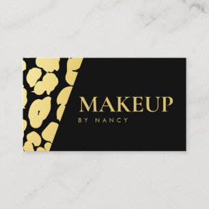 Modern Makeup  Leopard Print Black and Gold Business Card