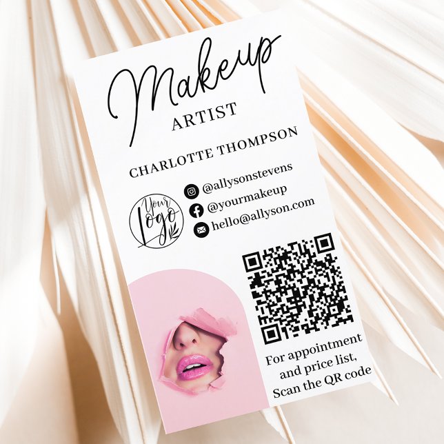 Modern makeup logo Qr code 2 photos Business Card (Modern makeup logo Qr code 2 photos Business Card)