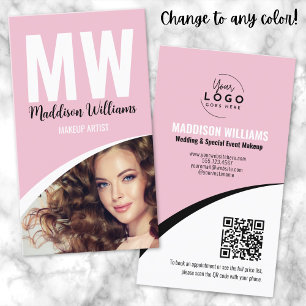 Modern Makeup Photo Logo Pink Monogram Business Card