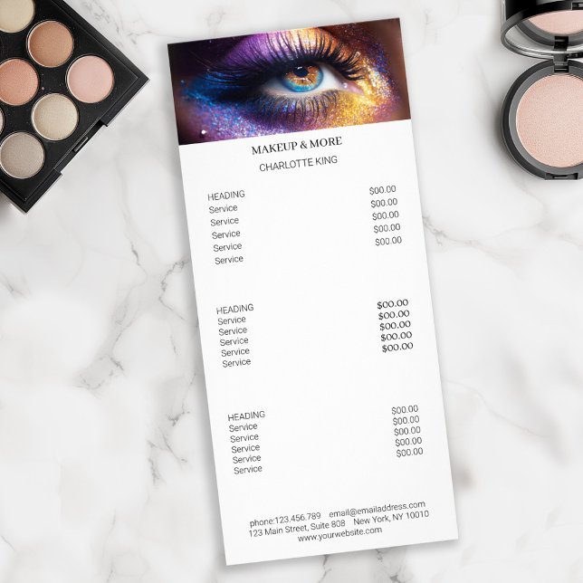 Modern, Makeup Photo  Salon Price List Rack Card (Modern, Makeup Photo Salon Price List Rack Card)
