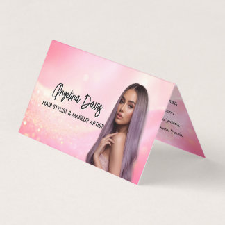 Modern makeup pink photo qr code business card