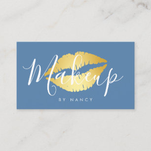 Modern Makeup Typography Dusty Blue Lips Business Card
