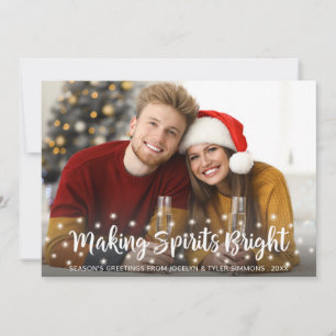 Modern MAKING SPIRITS BRIGHT Script Twinkle Lights Holiday Card