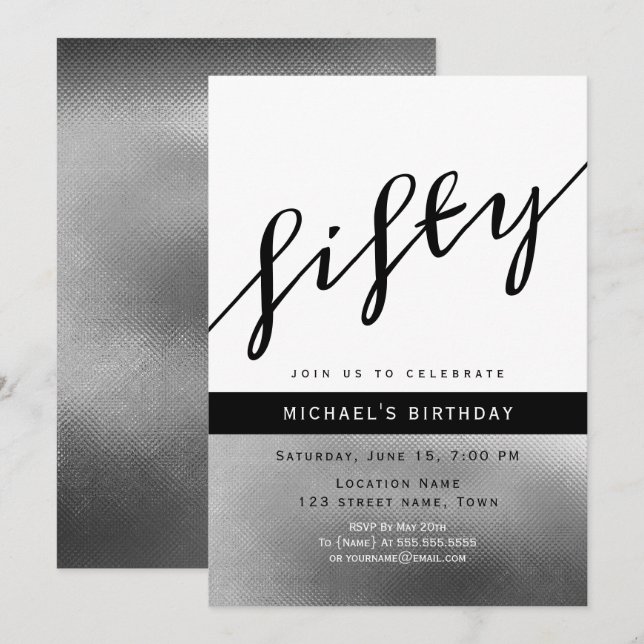 Modern Male 50th Birthday Invitation (Front/Back)
